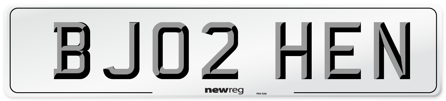 BJ02 HEN Number Plate from New Reg